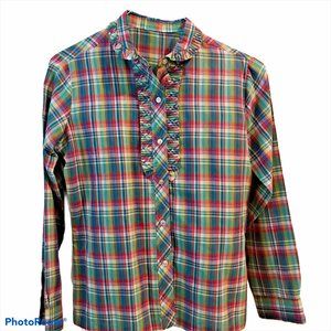 Vtg 80s Plaid Blouse Ruffles No Tag See Descriptio